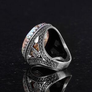 Gerçek Doğal Arizona Turkuaz Taş Yüzük, Osmanlı Yüzüğü, 925 Ayar Gümüş Yüzük Erkekler İçin - Görsel 7