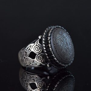 Gerçek Doğal Hematit Taşı Yüzük, İslami Gümüş Yüzük, Erkek Yüzüğü, 925 Ayar Gümüş Yüzük - Görsel 4