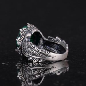 Gerçek Doğal Malakit Taşlı Vintage Boho Tasarımlı Gümüş Kadın Yüzük - Görsel 5