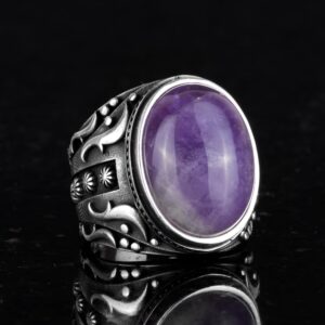 Doğal Ametist Taşlı Yüzük, 925K Katı Gümüş Erkek Yüzüğü, Tasarım Gümüş Erkek Yüzüğü - Görsel 4