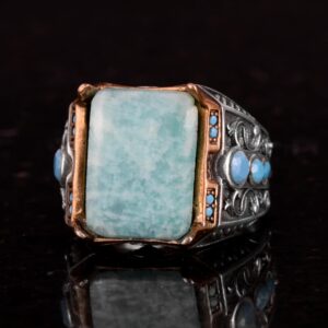 Gerçek Doğal Taş Yüzük - 925 Ayar Gümüş Yüzük (Amazonit) - Görsel 6