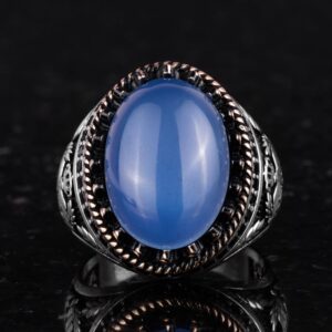 Gerçek Doğal Taş Yüzük - El Yapımı Şahin Yüzük - 925 Ayar Gümüş Yüzük (Kalsedon) - Görsel 4