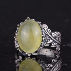 Sterling Gümüş Kadın Yüzüğü ile Gerçek Doğal Prehnite Jade Taşı, Vintage Bohem Tasarım - Görsel 6