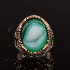 Vintage Erkek 925 Ayar Gümüş Yüzük, Doğal Druzy Kuvars Taş - Görsel 5