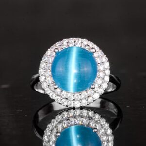 Kedi Gözlü Gümüş Yüzük - Kadınlar için Sterlin Gümüş Yüzük (Mavi Kedi Gözlü) - Görsel 4