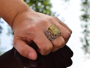 Doğal Yeşil Turkuaz Taş Yüzük Erkekler için, Gümüş Turkuaz Yüzük, 925 Ayar Gümüş Erkek Yüzüğü, Büyük Yüzük - Görsel 7