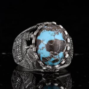 Gerçek Doğal Arizona Turkuaz Taş Yüzük, Camii Detaylı Yüzük, 925 Ayar Gümüş Yüzük - Görsel 6