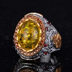 Yapay Taş Yüzük - Sultan Yüzüğü - 925 Ayar Gümüş Yüzük - El Yapımı Kral Yüzüğü (Yapay amber) - Görsel 6