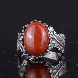 Gerçek Doğal Kırmızı Kan Taşı Taşlı Gümüş Kadın Yüzüğü, Vintage Bohem Tasarım - Görsel 6