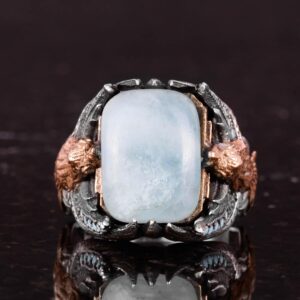 Doğal Cabochon Akuamarin Taş Yüzük - El Yapımı 925 Ayar Gümüş Yüzük - Sakinlik, Koruma ve Cesaretin Sembolü - Görsel 5