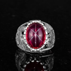 Gerçek Doğal Yıldız Yakut Taşlı Yüzük, 925 Ayar Gümüş Erkek Yüzük - Görsel 4