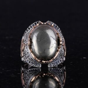 Gerçek Doğal Pirit Taşı Yüzük, 925K Sert Gümüş Erkek Yüzüğü, Refah Manifestasyonu Tasarımı - Görsel 3