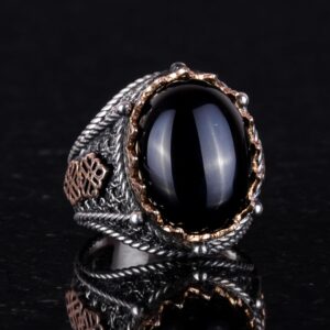 Doğal Oniks Taş Yüzük, 925 Ayar Katı Gümüş Erkek Yüzüğü, - Görsel 4