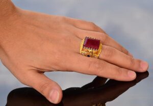 Doğal Yakut Taşlı El Yapımı Yüzük, Altın Kaplama Sterlin Gümüş Erkek Yüzüğü - Tutku ve Refah Sembolü - Görsel 6