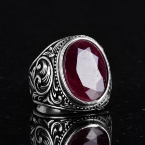 Doğal Yakut Taşlı Yüzük - 925 Ayar Gümüş Yüzük Erkekler İçin, Farklı Yüzük - Görsel 6