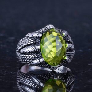 Sterling Gümüş Pençe Yüzük, Yaratılmış Peridot Taşı ile - Görsel 5