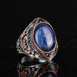 Doğal Kyanit Yüzük, El Yapımı Sterlin Gümüş Erkek Yüzüğü - Görsel 5