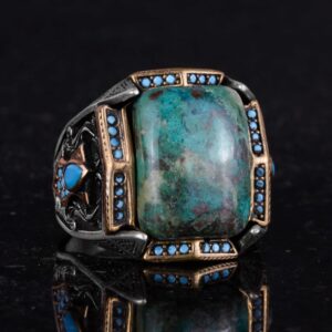 Gerçek Doğal Taş Yüzük - El Yapımı Yüzük - 925 Ayar Gümüş Yüzük (Krisokolla) - Görsel 5