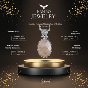 Gerçek Doğal Taş Kolye - 925 Ayar Gümüş Kolye (Rutil Kuvars) - Görsel 2