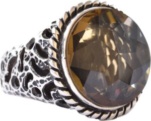 925 Ayar gümüş erkek yüzük, Yapay Dumanlı Topaz Taşı, Doğal organik yüzük - Görsel 1