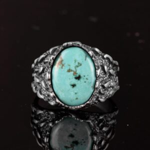 Gerçek Doğal Arizona Turkuaz Taş Yüzük, Erkekler İçin Hediye, 925 Ayar Gümüş Yüzük, Minimalist Yüzük - Görsel 6