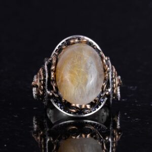 Gerçek Doğal Cabochon Altın Rutile Kuvars Taşı Yüzüğü, 925K Katı Gümüş Erkek Yüzüğü, Aslan Başı Yüzüğü - Görsel 4
