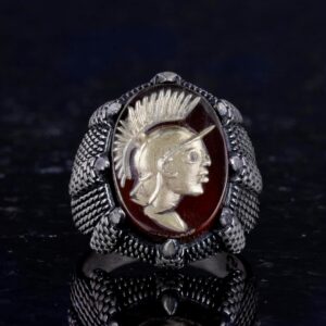 Gerçek Doğal Akik Taşı Erkek Yüzük - Şaman Yüzüğü - 925 Ayar Gümüş Yüzük - Kızılderili Şefi Gümüş Yüzük - Görsel 4