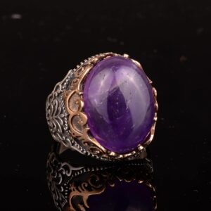 Erkekler için Doğal Ametist Taşlı Yüzük, 925 Ayar Gümüş El Yapımı Vintage Tarzı, Şifa Kristali Takı - Görsel 4