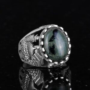 Muslim Yeşil Göz Doğal Taş Yüzük - Canlı 925 Ayar Katı Gümüş Erkek Yüzük - Doğal Vigor Tasarımı - Görsel 5