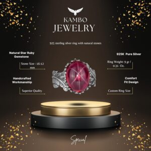 Gerçek Doğal Yıldız Yakut Taşlı Kadın Gümüş Yüzük, Vintage Bohem Tasarım - Görsel 2