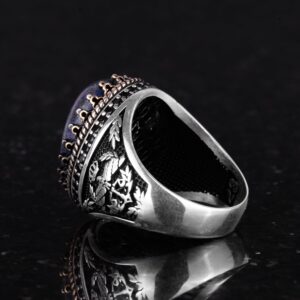 Gerçek Doğal Taş Yüzük - El Yapımı Kartal Yüzüğü - 925 Ayar Gümüş Yüzük (Lapis Lazuli) - Görsel 7