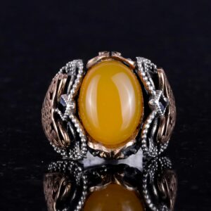 Doğal Sarı Akik Taşlı El Yapımı Yüzük, 925 Ayar Gümüş Yüzük Erkekler İçin - Görsel 2