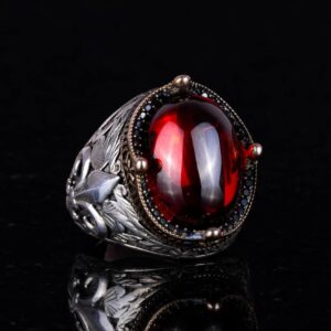 925K Ayar Gümüş Yüzükler Premium Yapay Taşlarla (Cabochon Garnet Yapay) - Görsel 3