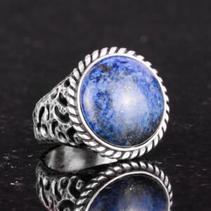 Gerçek Doğal Taş Yüzük - 925 Ayar Katı Gümüş Erkek Yüzüğü Lapis Lazuli ile - Görsel 4