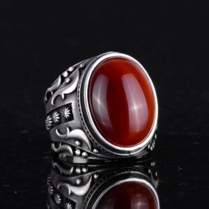 El Yapımı Gerçek Doğal Kırmızı Akik Taş Yüzük, 925 Ayar Gümüş Yüzük Erkekler İçin, Tasarım Gümüş Erkek Yüzüğü - Görsel 5