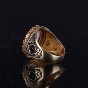 Erkek İslami Yüzük - 925 Ayar Gümüş Altın Kaplama Erkek Yüzüğü (Kırmızı) - Görsel 7