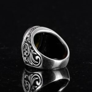 Doğal Yosun Akik Taşı Yüzük, 925 Ayar Solid Gümüş Erkek Yüzüğü, El Yapımı Zarafet - Görsel 5