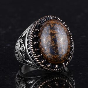 Gerçek Doğal Taş Yüzük - El Yapımı Kartal Yüzüğü - 925 Ayar Gümüş Yüzük (Bronzit) - Görsel 5