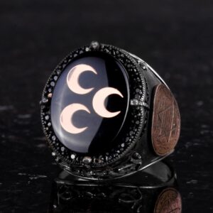 925 Ayar Gümüş El Yapımı Erkek Yüzük - Davut Yıldızı Yüzüğü (Üçlü Hilal) - Görsel 6