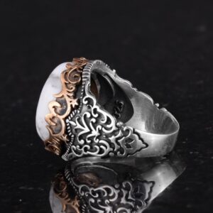 Gerçek Doğal Taş El Yapımı Yüzük - 925 Ayar Gümüş El Yapımı Yüzük - Şık Farklı Yüzük (Howlite) - Görsel 7