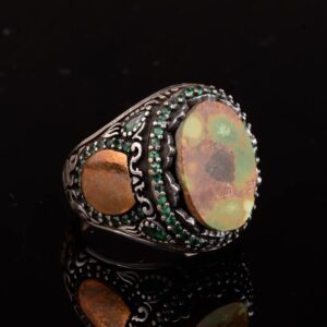 Gerçek Doğal Arizona Turkuaz Taş Yüzük, Minimalist Yüzük, 925 Ayar Gümüş Erkek Yüzüğü (Stil-6) - Görsel 4