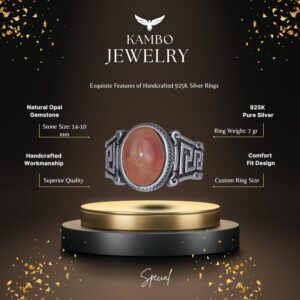 El Yapımı 925 Ayar Gümüş Erkek Yüzük ile Doğal Etiyopya Opal Taşı - Labirent Tasarımı (Stil-1) - Görsel 2