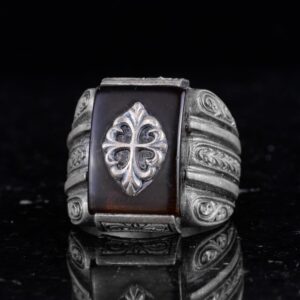 Erkekler için Sterling Gümüş Yüzük, Oluşturulmuş Agat, Süslemeli Vintage Tasarım, 925 Gümüş - Görsel 4