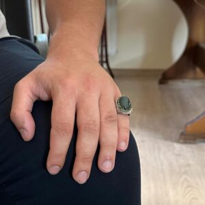 Gerçek Doğal Taş Yüzük - 925 Ayar Gümüş El Yapımı Yüzük (Yosun Agate) - Görsel 3