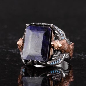 Erkekler için Doğal Safir Taşlı Kartal Yüzüğü, El Yapımı 925 Ayar Gümüş Yüzük - Bilgelik, Koruma ve Gücün Sembolü - Görsel 6