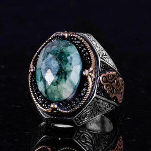 Şık El Yapımı Zümrüt Taşlı Yüzük, 925 Ayar Gümüş Yüzük - Görsel 6