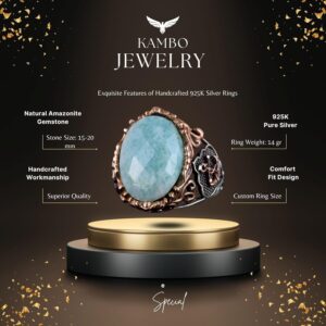 Denizci Çapa Gümüş Yüzük, Doğal Taş Yüzük Erkekler İçin, 925 Ayar Gümüş Yüzük, (Amazonit) - Görsel 2