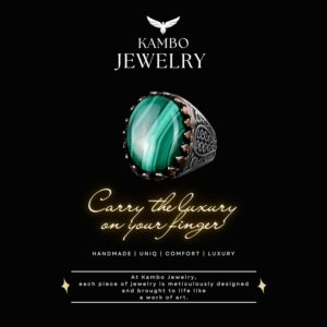 925K Katı Gümüş Erkek Yüzük Doğal Taşlarla - El Yapımı Zarafet (Malakit Taşı) - Görsel 5