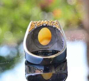 Doğal Sedef Taşlı Erkek Yüzük, El Yapımı Altın Oymalı Tasarım, 925 Ayar Gümüş Yüzük - Görsel 8