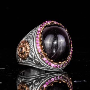 925 Ayar Gümüş Erkek Yüzük Doğal Yıldız Granat Taşı ile - El Yapımı İfadesel Takı, Onun için Hediye - Görsel 5